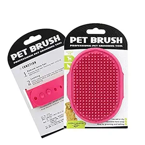 Benolls Dog Grooming Brush, Pet Shampoo Bath Brush Soothing Massage Rubber Comb with Adjustable Ring Handle for Long Short Haired Dogs and Cats (Red)