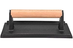 Raguso Commercial Cast Iron Steak Press Weight Wooden Handle Hamburger Press Heavy Duty Bacon Press Rectangular Meat Maker BBQ Grill Accessories