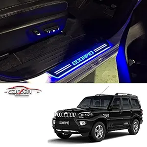 Car Door Foot Step Led Sill Plate With Mirror Finish for Mahindra Scorpio (Set of 4PCS, Blue) Door Sill Plate
