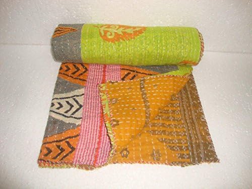 Vintage Kantha Quilt Baby Toddler Throw Handmade Indian Bohemian Bedspread Reversible Cotton Ethnic Home Bedding Blanket Q3441