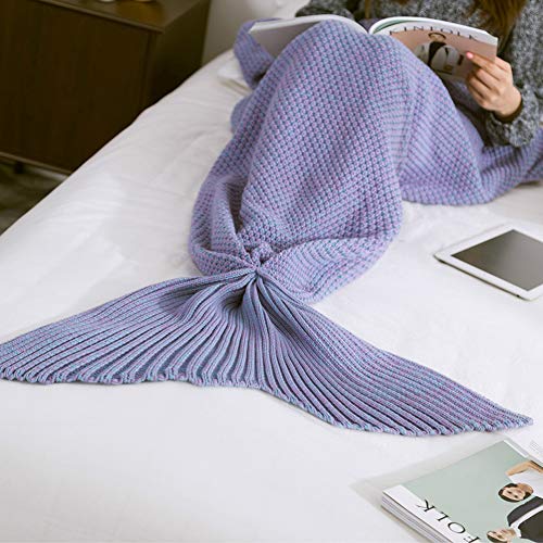 Preisvergleich Produktbild Queta Meerjungfrauenschwanz-Decke, Baumwolle, gestrickt, Klimaanlage Decke Baby warm, weich, bequem, 80 x 180 cm Purple, 80X180CM