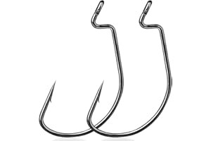 9KM DWLIFE EWG Fishing Hooks 25Pcs Offset Worm Hook Texas Carolina Rig Hooks/Black/Wide Gap for Soft Plastic Baits Freshwater Saltwater