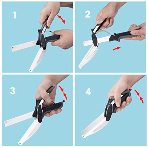 flintronic Gemüseschneider 2-in-1 Küchenschere und Küchenmesser mit Integriertem Schneidebrett Nahrungsmittelzerhacker - 3