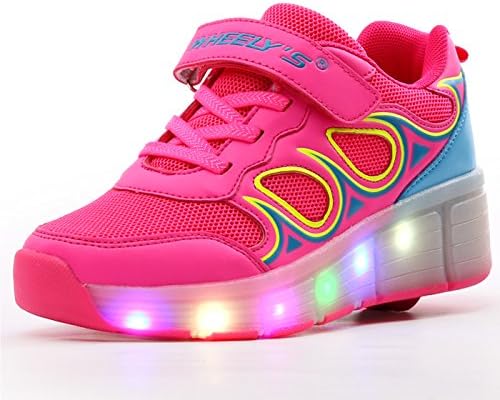 COSHOES Kids Shoes with wheels Skateboard Shoes for Boys Girls Roller Skates Shoes Roller Shoes Sports Shoes Sneakers Running Shoes Trainers with Roller Led wheels Shoes Red 37