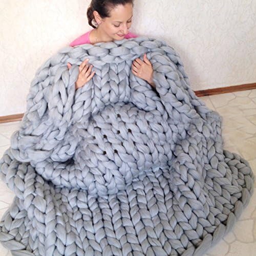 Chunky Knit Blanket, XGZ Handmade Giant Chunky Wool Knit Throw Sofa Blanket or Bulky Sofa Home Decor (120*150 cm) - Gray