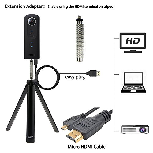 EEEKit Alles in 1 Zubehör Kit für Ricoh Theta S / SC, Tragetasche, Selfie Stick, Mini Stativ, robuste Paracord Handgelenkschlaufe, Silikonhülle, Micro HDMI auf HDMI Kabel - 7