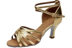 Tookang Mujeres Zapatos Latinos de Baile Zapatillas de Salón Salsa Performance Calzado de Danza (Tacón 7CM)