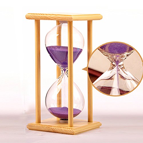 XDOBO New Design Hand-blown Hourglass in Wooden Stand, Indoor Décor and Sand Timer, Measures 60 Minutes (20 X 10CM, Purple)