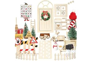 Qanmua 51 Stück Wichteltür Set, Weihnachten Elfentür, Wichtel Zubehör Im Dunkeln Leuchten, Backset, Baustelle, Adventskalender, Miniatur Wichtel Zubehör, Weihnachtsdekoration, DIY Geschenk für Kinder