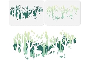 DOODLREAM 2Pcs Layered Forest Wall Stencil Templates 29.7 x 21cm Reusable Plastic Trees Stencils for Painting on Wood Wall Floor Fabric Glass Furniture, DIY Craft Home Decor Stencils