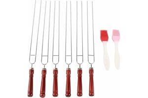 HAOFY 6PCS Bastoncini per arrostire marshmallow Spiedini Smores con spazzola per barbecue, spiedini Shish Kabob in acciaio inossidabile con manico in legno per griglia, cucina