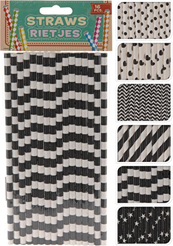 96-tlg. Set Papierstrohhalme Strohhalme schwarz weiß 20 cm