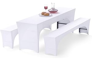‎ALISHOMTLL Alishomtll 3er-Set Elastisch Biertischhussen, Stretch Bierzeltgarnitur für 50cm Tischbreite, Bierbankhussen Bankgarnitur für Biertisch und Bierbank Bankett Gartenmöbel-Bezüge, 220x50cm Weiß