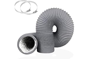 YIJU 6 Inch 16FT Tumble Dryer Vent Hose, 150mm Aluminum Clothing Air Ducting, Gray PVC Lightproof Exhaust Hose for Extractor Fan and Grow Tent, 2 Clamps Include…