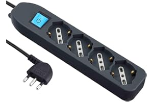Electraline 62073 Multipresa 4 posti polivalenti (schuko + 10/16A) con Interruttore-Cavo 1,5 m Nero