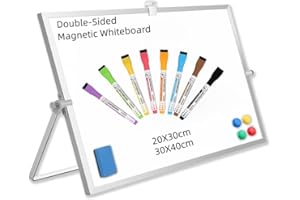 Euvdora Small Whiteboard A4 Mini Magnetic Desktop White Board 20 x 30cm Double Sided Dry ERAS Board Easy to Erase Write Includes Marker Eraser Magnet for Teaching Presentations and Brainstorming
