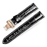 Alligator Leder Bambus Joint Ersatz Uhrenarmbänder mit Einsatz Rose Gold Buckle (20mm, Schwarz)