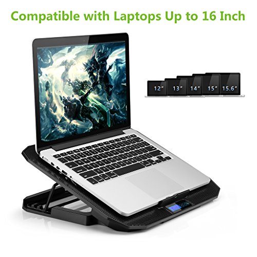 TekHome 2-Lüfter Cooling Pad, Gaming Cooler für Spielkonsolen und für Notebooks bis zu 15.6 Zoll, 5.5-Zoll Fan mit RPM 1500, LCD Windstärke 6, LED-Blaulicht, 5 Ebenenhöhen, 2 USB-Ports.(LTC003S) - 5