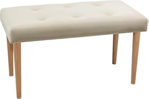 LORDLY Banco Tapizado con Patas de Madera Prudhomme Nat 80x40cm - Beige Terciopelo, Taburete Acolchado para Pie de Cama, Banqueta, Puf, Asiento cómodo, Otomana para Recibidor Entrada Dormitorio Salón