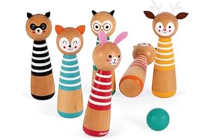 Janod - Il Mio Primo Gioco Dei Birilli Happy Garden, Gioco per Bambini, per Giocare All’Aria Aperta, 6 Birilli e 2 Sfere Di Legno - Da 3 Anni in su, J03200