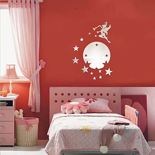 Walplus Wandspiegel „Fliegende Fee Tinker Bell“, mit Sterne-Motiv, rund - 2