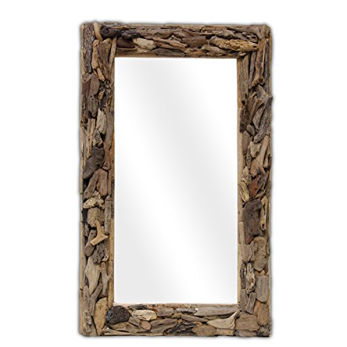 Wandspiegel Spiegel Rahmen Hängespiegel Holzrahmen Thailand Massiv ca. 102cm Mosaik Holz Natur - 2