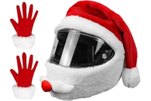 Rakuker Housse de Casque de Moto Père Noël en Peluche, Motorcycle Helmet Cover avec Gants de Noël, Chapeaux de Noël pour Casque de Moto