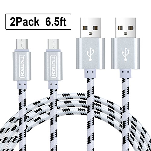 Micro USB Kabel, TYJTECH 2-Pack 6.5FT/2M Micro USB Schnellladekabel Geflochtenes Kabel High Speed Sync für Android Smartphones, Samsung Galaxy, HTC, Huawei, Sony, Nexus, Nokia, Kindle und mehr (Silber)