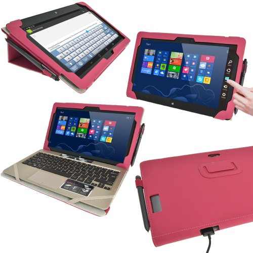 igadgitz Rosa PU Ledertasche Hülle Folie Cover für Asus Vivo Tab TF810 11.6" Tablet mit Multi Winkelbetrachtung Stand + Tastatur Dock