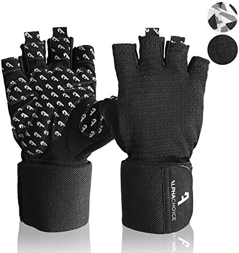 Alphachoice Breatheable Gym Gloves, Full Palm Protection, Grip & Anti-Slip Weight Lifting Gloves for Workout, Training, Fitness, Bodybuilding and Exercise - Men & Women (black, S (16cm-18cm))