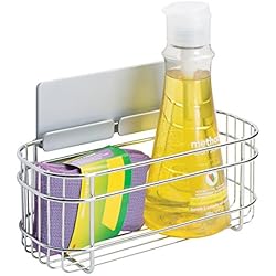 mDesign étagère de cuisine AFFIXX pour détergents, éponges, etc. - panier mural à coller - étagère cuisine en métal et sans perçage - argent
