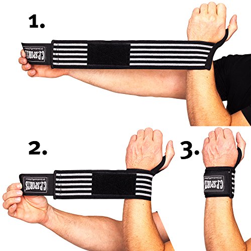 Trainingspack – CPSports Bodybuilding Wrist Wraps + Griffpolster 10×10 // Handgelenkbandage – Farbe: schwarz Bandage für Kraftsport + Fitness - 4