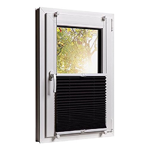 Plissee Klemmfix 3 Farben wählbar Jalousie ohne Bohren Faltrollo Vorhang, Größen Wählbar – Sonnenschutzrollo für Fenster Tür, Fensterrollo, Gardinen – Schwarz 100cm x 130cm - 2