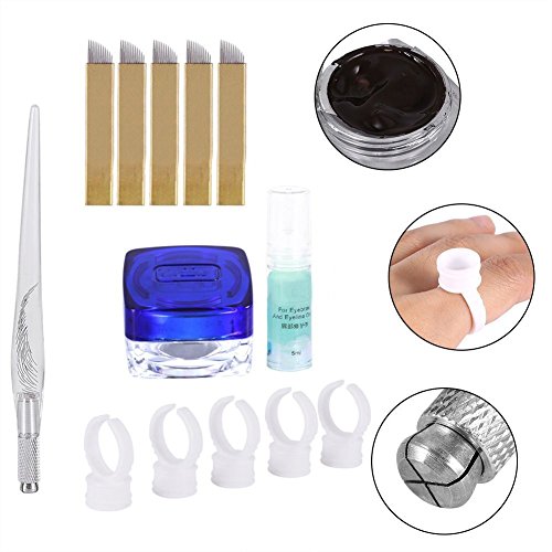Permanent 3D Make-up Augenbraue Tattoo Nadeln Stifte Pigment Set, Augenbrauen Microblading Pen +Tattoo Pigment+ Pigmentringe+ Manuelle Stifte+ Augenbrauen und Eyeliner Reparatur Gel (Style A) - 2
