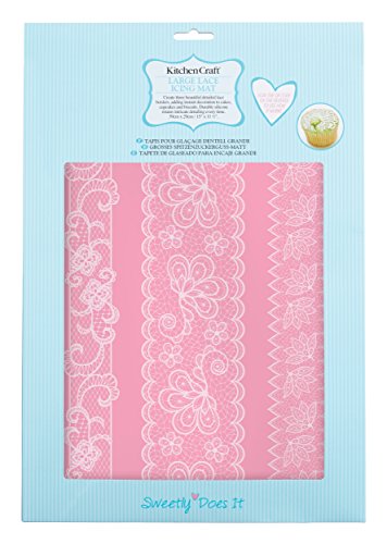 Kitchen Craft Sweetly Does It Mustermatte zum Verzieren von Torten, 40 x 27 cm, aus Silikon, Motiv Spitzenbordüre, Pink - 4