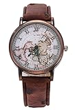 Armbanduhr, Retro Weltkarte Uhren Lederband Damen Armbanduhr Römische Zahlen uhr