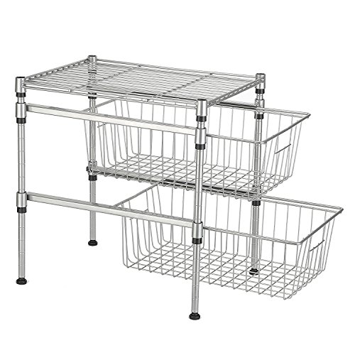 KuanGuang Allzweckregal 2 Etagen Drahtkorb Gitterbox Korbregal Aufbewahrungskiste Aufbewahrungskorb Metallregal Organizer platzsparend für Speisekammer für Büro, Küche, Bad Metall Chrom mit 2 Körben silber KuanGuang Allzweckregal 2 Etagen Drahtkorb Gitterbox Korbregal Aufbewahrungskiste Aufbewahrungskorb Metallregal Organizer platzsparend für Speisekammer für Büro, Küche, Bad Metall Chrom mit 2 Körben silber
