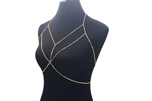 Wedity Sexy Bikini Bra Body Chain Gold Cross Breast Chain Lingerie Necklace Accessories Nightclub Jewelry Adjustable for Women and Girls