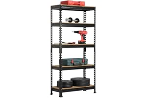 Yaheetech Estantería Metálica Galvanizada 150x70x30cm Estanterias Almacenaje de 5 Niveles Estante Industrial de Almacenamiento para Trastero Garaje Taller Carga de 750 kg sin Tornillos Negro