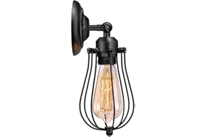 MENGJAY E27 Lampada da Parete Muro Industriale Paralume in Gabbia Applique da Parete in Ferro Luce da Soffitto a Sospensione Vintage con Base Apparecchio Retro Parete Interna per Soggiorno Cafe Stanza (A)