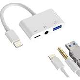 USB Lightning Adapter - 3.5mm AUX Audio Splitter for Headphone Charging and Data Transfer OTG 3.0 USB-A Card Reader for Apple