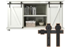 ETIASQSA 183cm/6FT Super Mini Sliding Barn Door Cabinet Hardware Kit for Double Door TV Stands Small Cabinets, J-Shaped Hanger Black