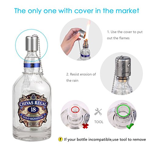 LANMU 3 Stück Wein Flasche Tiki leitet Kit, Tiki Fackel Dochte, Wein Flasche Wicks (With Cover) - 5