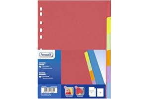 Favorit 100204883 Divisori a Foratura Universale per Raccoglitori ad Anelli con 6 Tacche Neutre Colorate Personalizzabili, Formato Interno A4, in Cartoncino da 225 g/m²