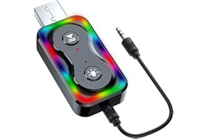 VINMOOOG usb chiavetta bluetooth adattatore per pc, 2in1 trasmettitore per tv ricevitore Dongle Bluetooth 5.0 con 3.5mm AUX con luce rgb