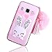 Produktbild Sunroyal Lovely Ultra Thin Faltbare Cartoon Funny Smile Bunny Glitzer Bling Diamant Rabbit Ear Schutzhülle Transparent Bumper Zurück Zubehör Set Silikon Gel Hülle Rückseite für Samsung Galaxy J7 2016 mit Standfunktion Schale Handy Tasche Case, Pink Rosa Muster Design Hülle Handy Cover Etui