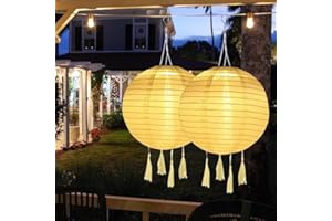 ‎USMEI USMEI Lampion Solar Außen, 2 Stück Led Solar Lampions Hängend mit Fransen und Haken für Außen, Wetterfest Garten Solar Lampions für Hochtzeit, Kirche, Party Dekoration(WarmFarbe, 25cm)
