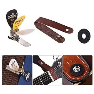 Belity Guitar Accessory Kit Acoustic Guitar Neck Strap + Guitar Strap Rubber Lock + Guitar Picks Holder Clip + 3pcs Guitar Picks(Random Color Delivery)