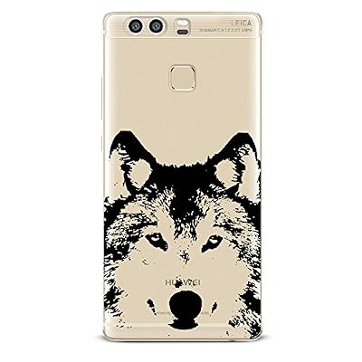 Novago Huawei P9 ( non pour p9 lite) NOVAGO Coque souple transparente avec impression pour Huawei P9-Loup