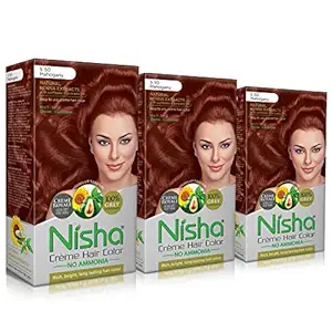 Nisha Creme Hair Color, 5.5 Mahogany, 60gm + 60ml (Pack of 3)